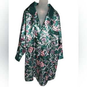 Just for Women Satin Floral Pajama Shirt Dress Green Pink Lounge Sleepwear Sz 2X